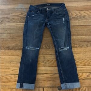 Hudson Jeans Blue Ankle Cropped Distressed Denim
